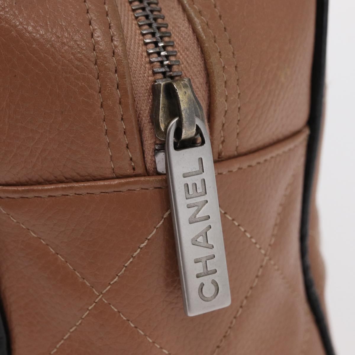 Chanel Embossed Logo Bowler Bag Quilted Caviar Beige Leather Handbag