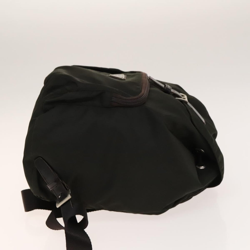Prada Front Pocket Buckle Backpack Nylon Khaki Nylon Backpack Bag