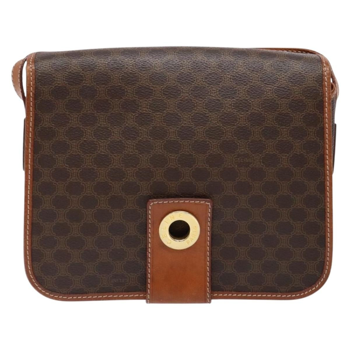 Celine Macadam Shoulder Bag Pvc Leather Brown Canvas Bag