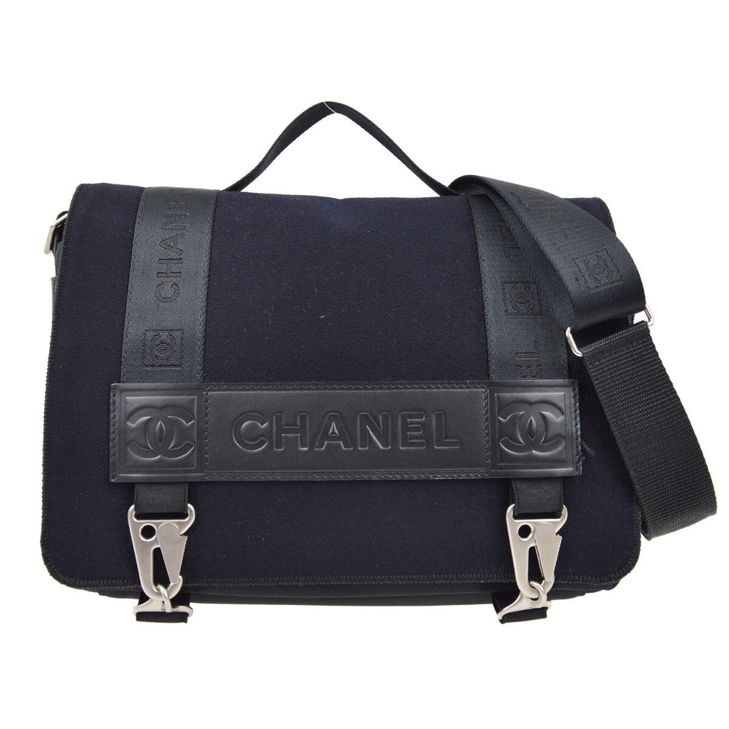 Chanel Sport Line Flap Messenger Bag Wool And Nylon Black Nylon Shoulder Bag Bag