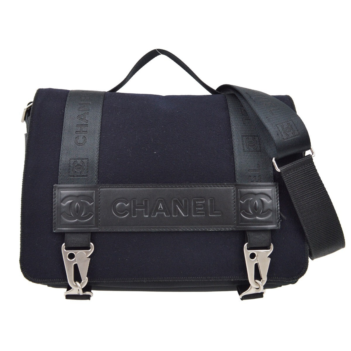 Chanel Sport Line Flap Messenger Bag Wool And Nylon Black Nylon Shoulder Bag Bag