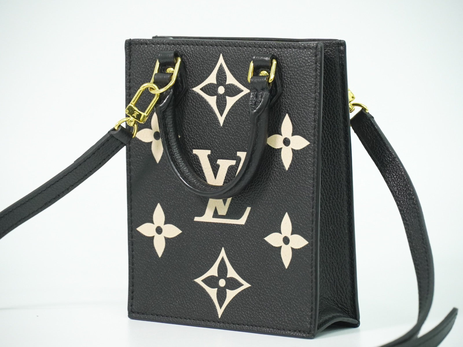 Louis Vuitton Petit Sac Plat Bag Bicolor Monogram Empreinte Giant Black Leather Tote Bag