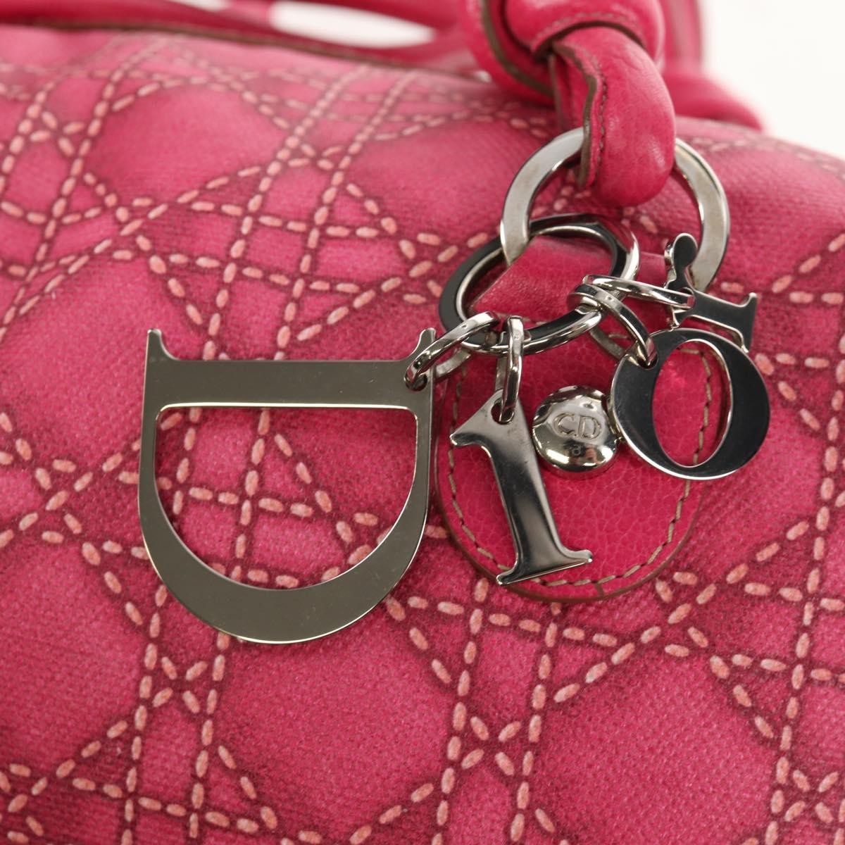 Christian Dior Cannage Handbag Canvas Pink Canvas Handbag (Pre-Owned)