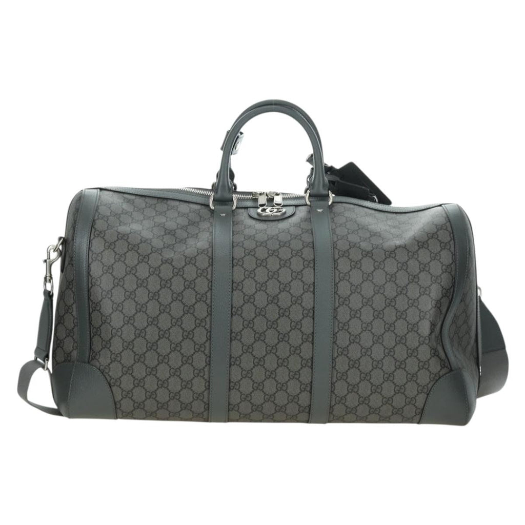 Gucci Web Trim Weekend Duffle Bag Gg Coated Canvas Gray Pvc Handbag (Pre-Owned)