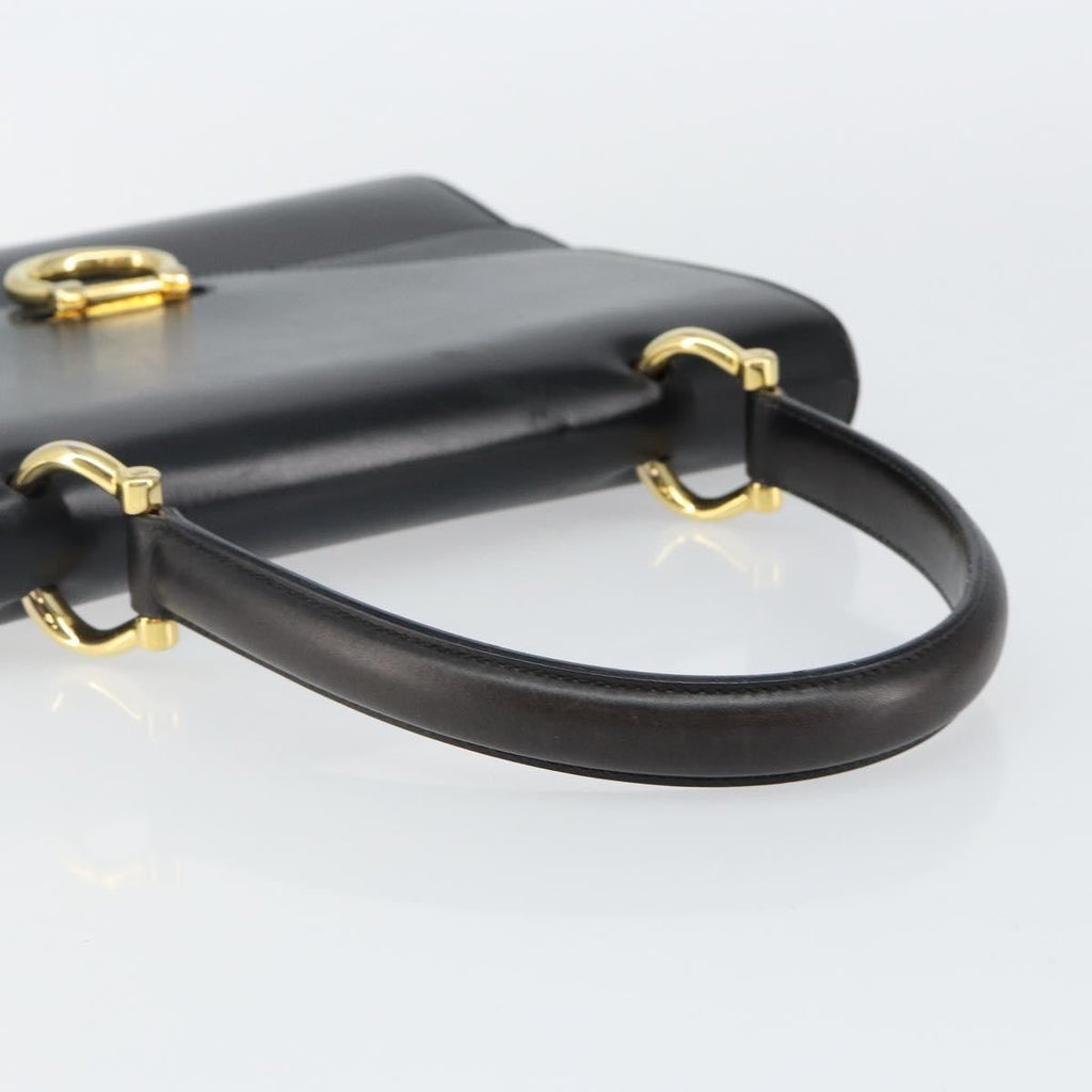 Celine Vintage Top Handle Bag Glazed Leather Black Leather Bag