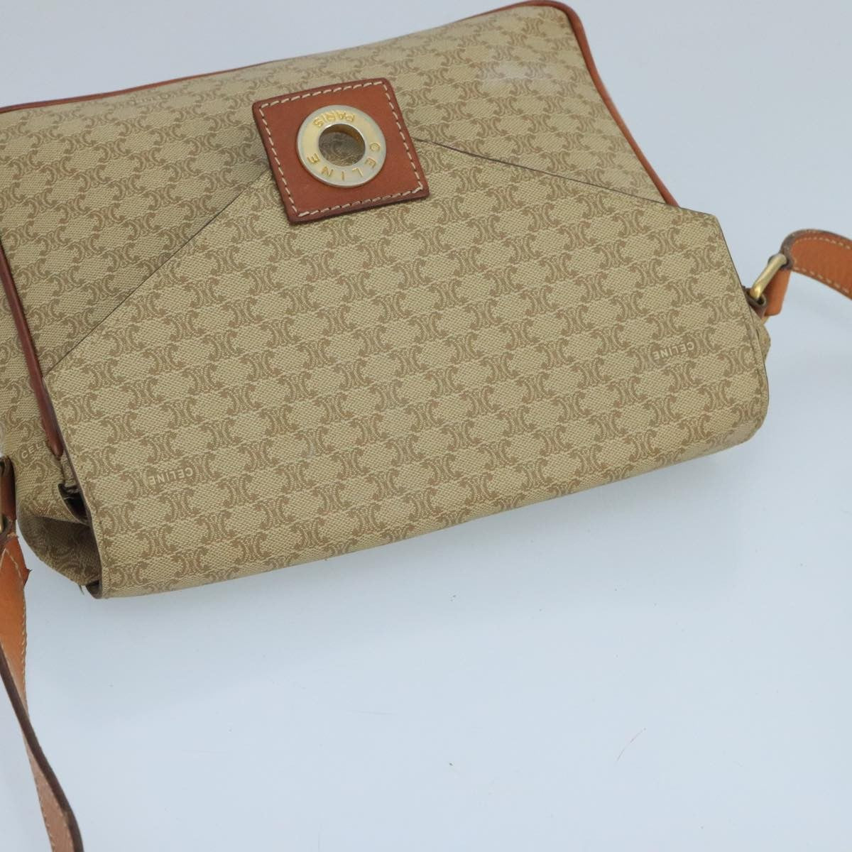 Celine Vintage Macadam Circle Logo Shoulder Bag Canvas And Leather Beige Canvas Shoulder Bag Bag