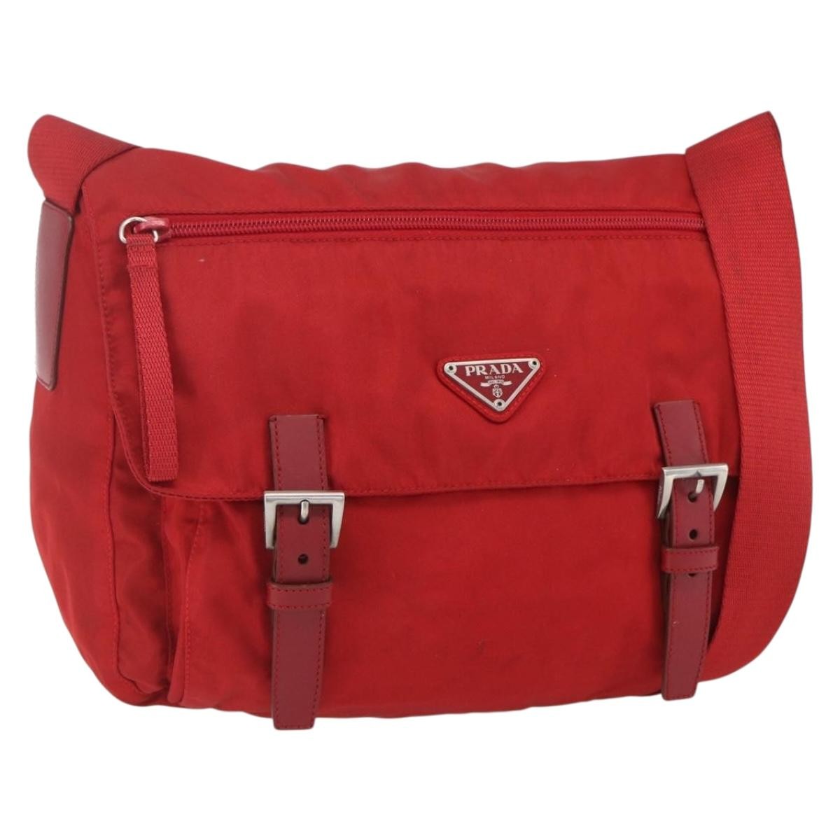 Prada Zip Buckle Messenger Bag Tessuto Red Nylon Shoulder Bag Bag