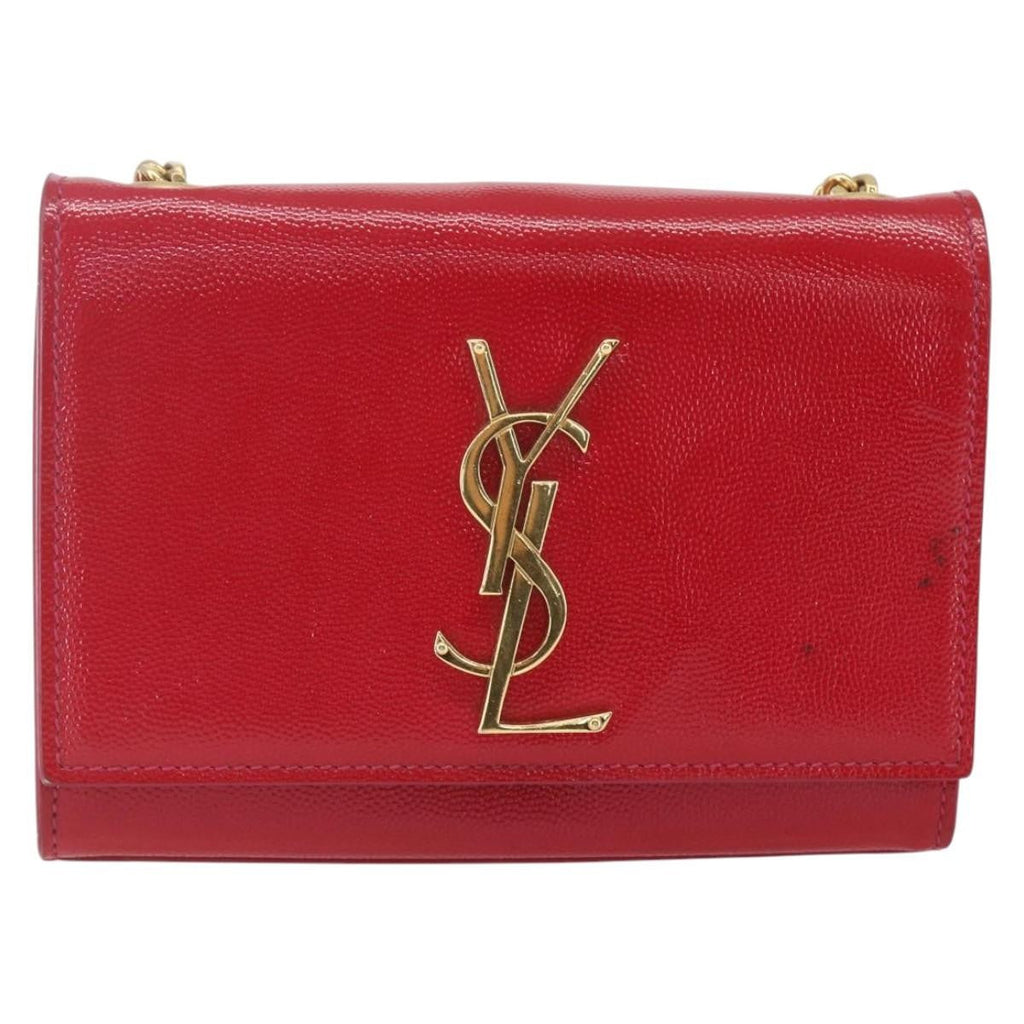 Saint Laurent Classic Monogram Crossbody Bag Grainy Leather Red Leather Clutche & Pouche Bag (Pre-Owned)