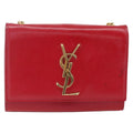 Saint Laurent Classic Monogram Crossbody Bag Grainy Leather Red Leather Clutche & Pouche Bag (Pre-Owned)