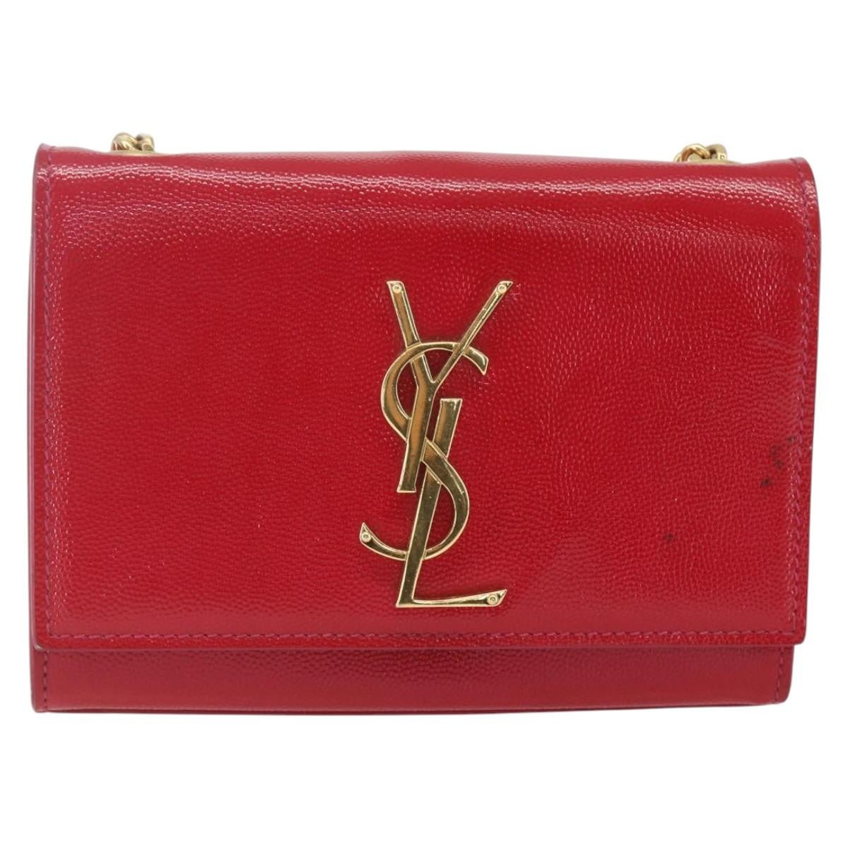 Saint Laurent Classic Monogram Crossbody Bag Grainy Leather Red Leather Clutche & Pouche Bag (Pre-Owned)