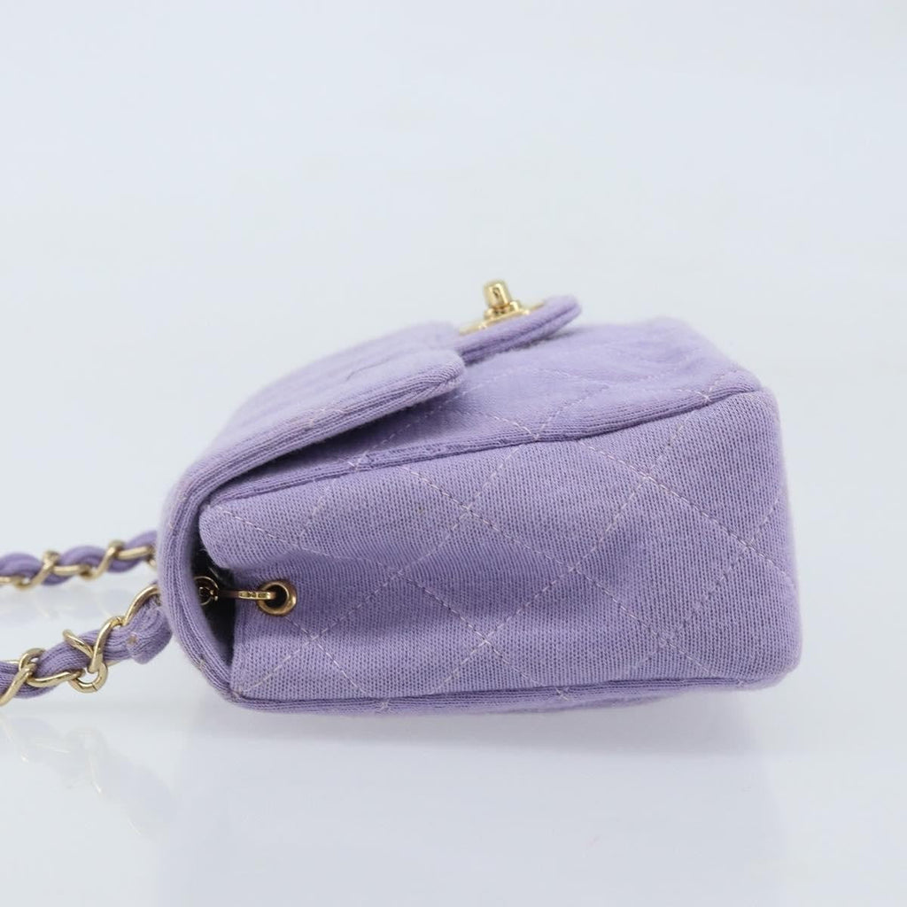 Chanel Square Classic Single Flap Bag Fabric Purple Cotton Crossbody Bag Bag