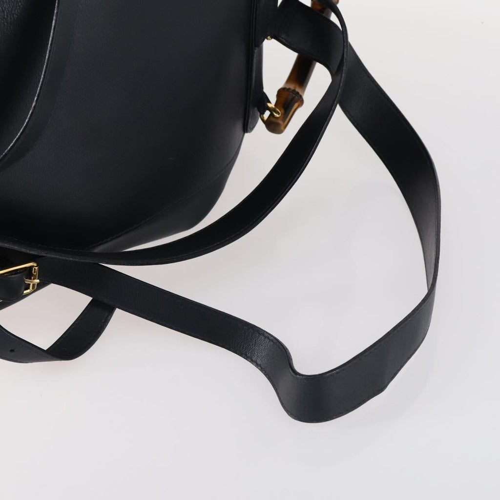 Gucci Vintage Bamboo Backpack Leather Navy Leather Backpack Bag (Pre-Owned)