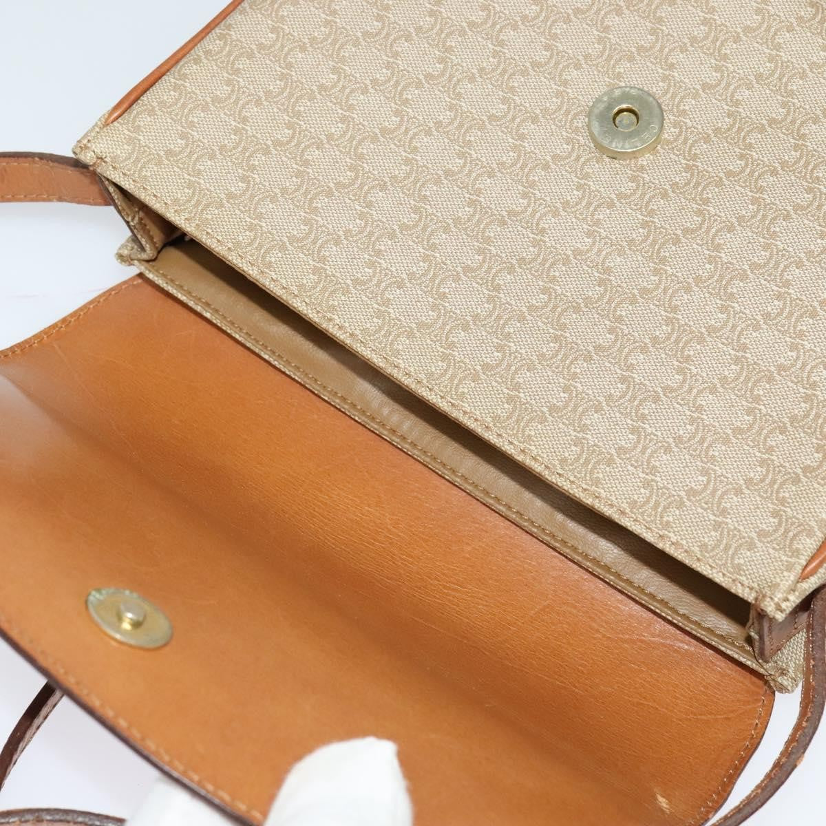 Celine Macadam Shoulder Bag Pvc Leather Beige Canvas Bag