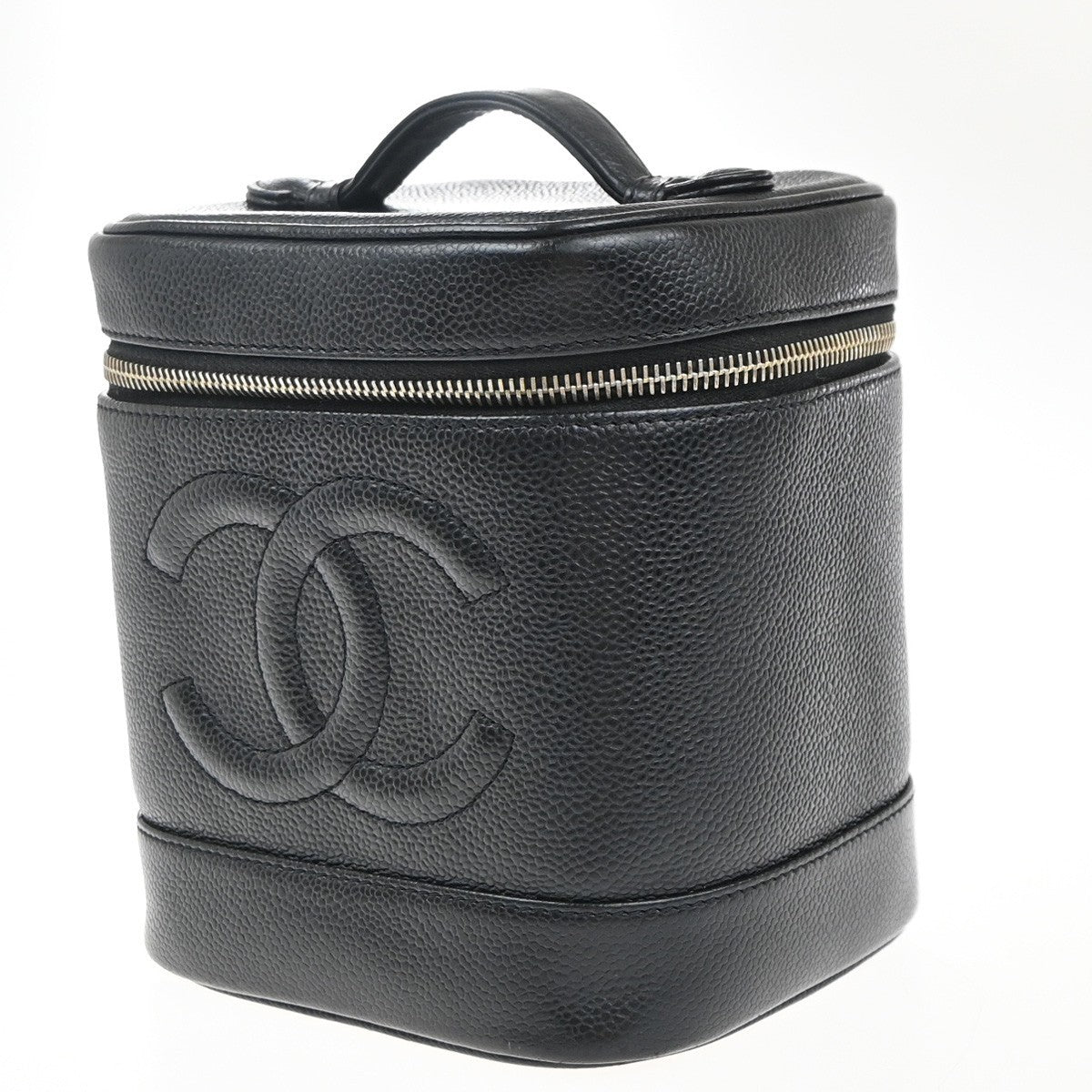 Chanel Vintage Timeless Cosmetic Case Caviar Black Leather Handbag