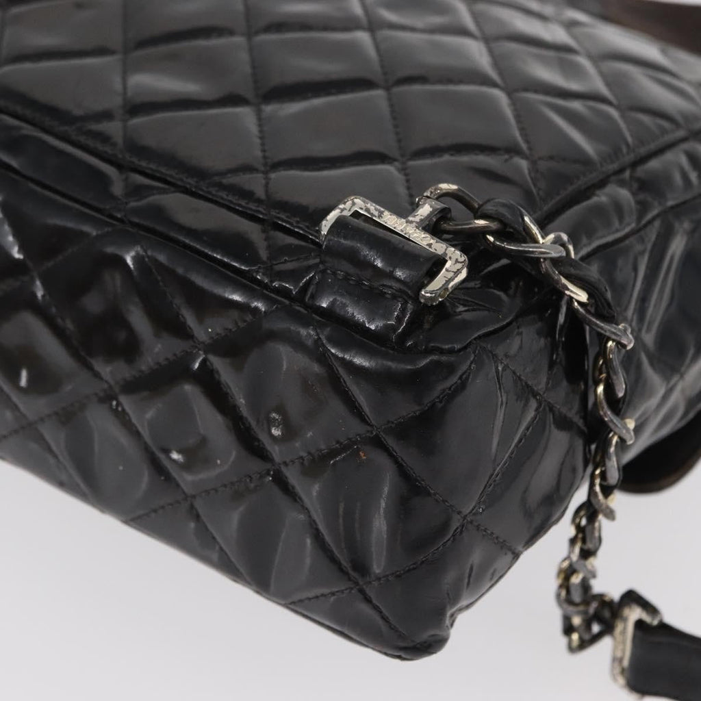 Chanel Vintage Square Flap Backpack Enamel Black Patent_Leather Backpack Bag