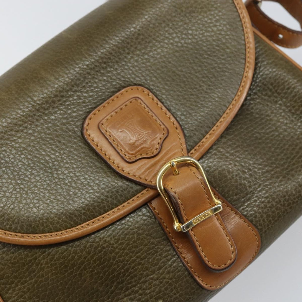 Celine Vintage Shoulder Bag Leather Khaki Leather Shoulder Bag Bag