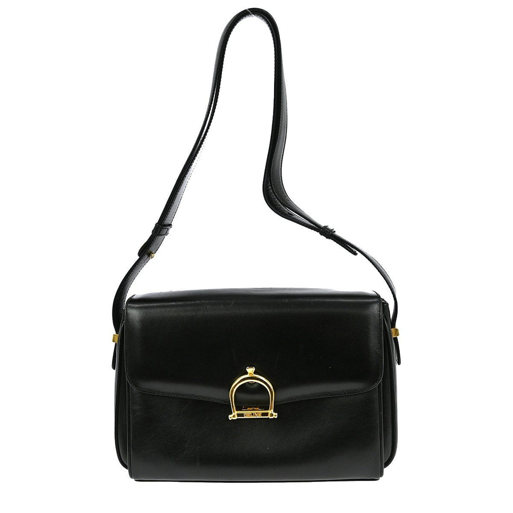 Celine Vintage Shoulder Bag Leather Black Leather Shoulder Bag Bag