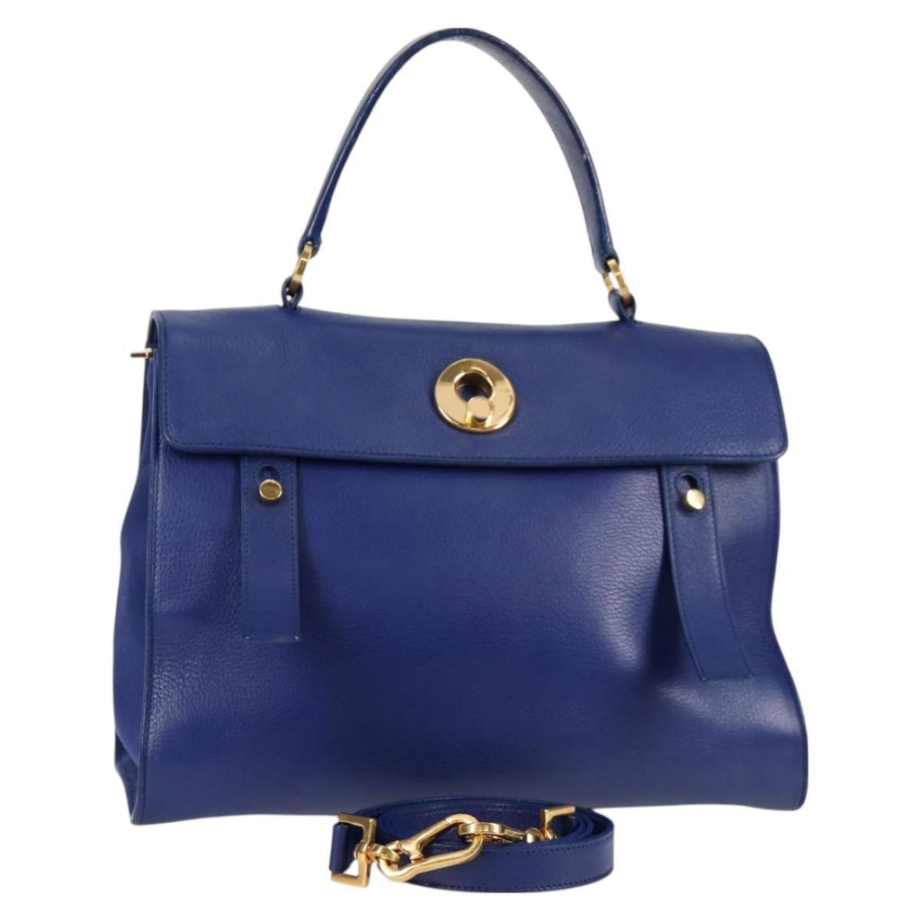 Saint Laurent Muse Two Bag Leather With Canvas Blue Leather Shoulder Bag Bag (Pre-Owned)