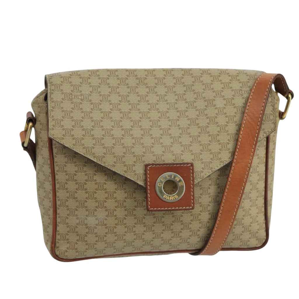 Celine Vintage Macadam Circle Logo Shoulder Bag Canvas And Leather Beige Canvas Shoulder Bag Bag