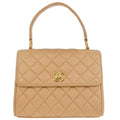 Chanel Vintage Top Handle Flap Bag Quilted Lambskin Beige Leather Handbag
