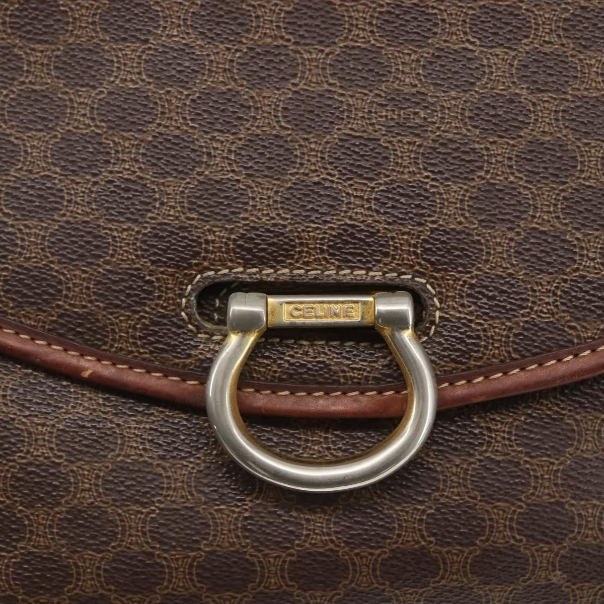 Celine Vintage Macadam Shoulder Bag Canvas Brown Canvas Shoulder Bag Bag
