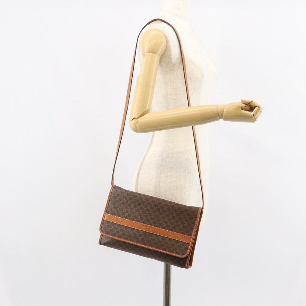 Celine Vintage Macadam Shoulder Bag Canvas And Leather Brown Canvas Shoulder Bag Bag