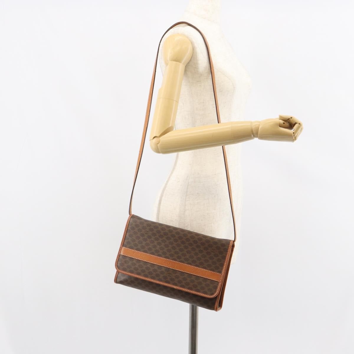 Celine Vintage Macadam Shoulder Bag Canvas And Leather Brown Canvas Shoulder Bag Bag