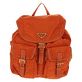 Prada Vela Double Front Pocket Backpack Tessuto With Saffiano Leather Orange Nylon Backpack Bag