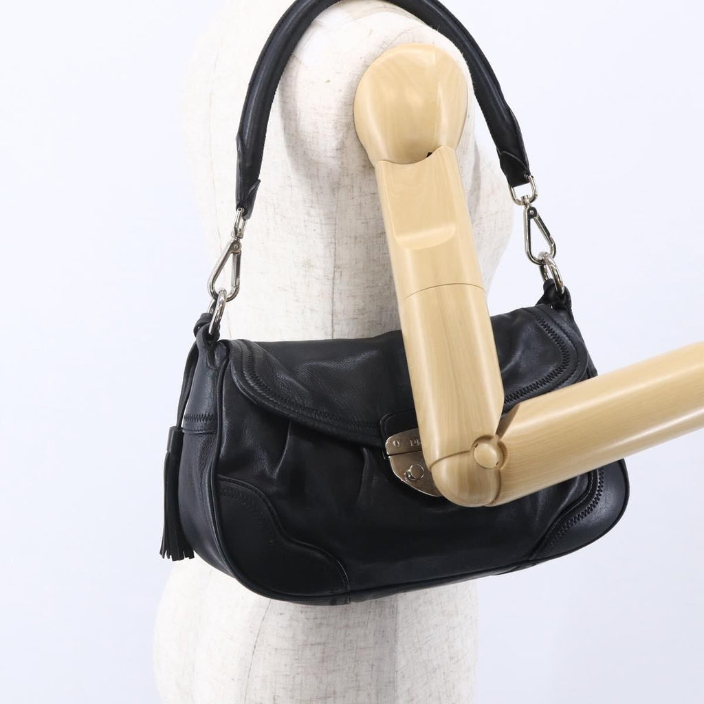 Prada Pushlock Shoulder Bag Leather Black Leather Shoulder Bag Bag