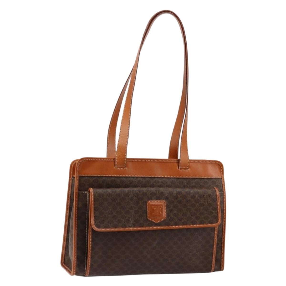 Celine Vintage Macadam Tote Bag Canvas And Leather Brown Canvas Tote Bag Bag