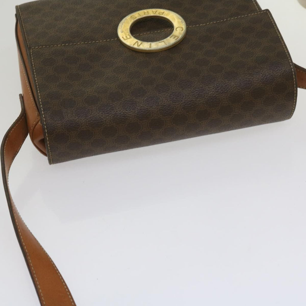 Celine Vintage Macadam Circle Logo Shoulder Bag Canvas And Leather Brown Canvas Shoulder Bag Bag