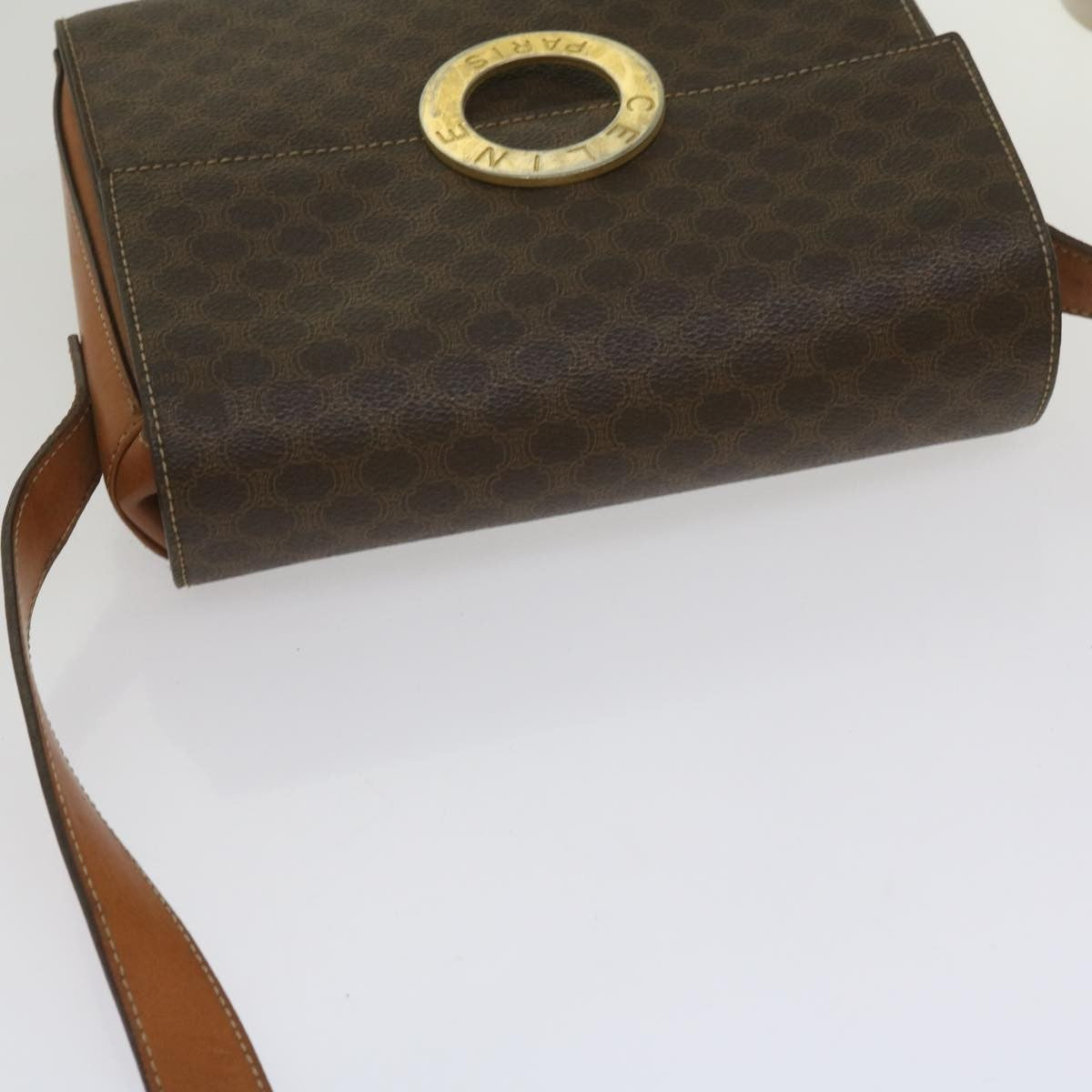 Celine Vintage Macadam Circle Logo Shoulder Bag Canvas And Leather Brown Canvas Shoulder Bag Bag