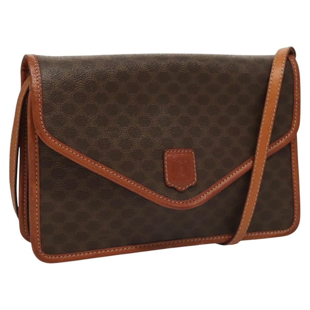 Celine Vintage Macadam Shoulder Bag Canvas And Leather Brown Canvas Shoulder Bag Bag