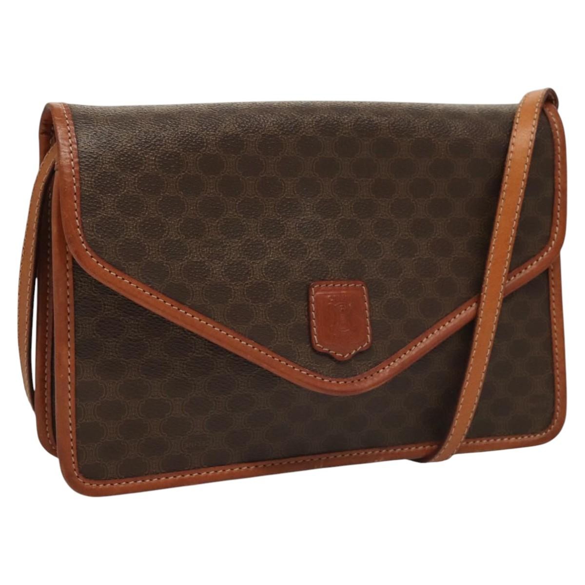 Celine Vintage Macadam Shoulder Bag Canvas And Leather Brown Canvas Shoulder Bag Bag