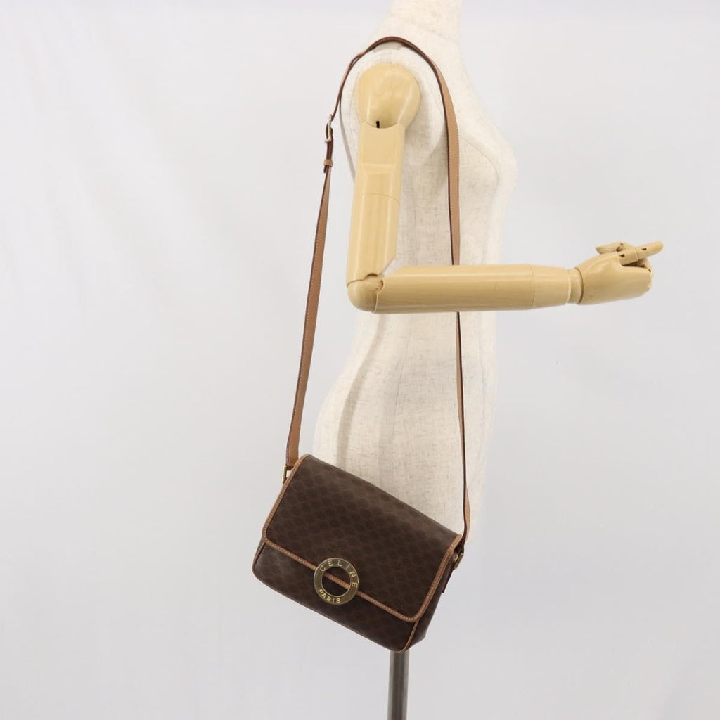 Celine Vintage Macadam Circle Logo Shoulder Bag Canvas And Leather Brown Pvc Shoulder Bag Bag
