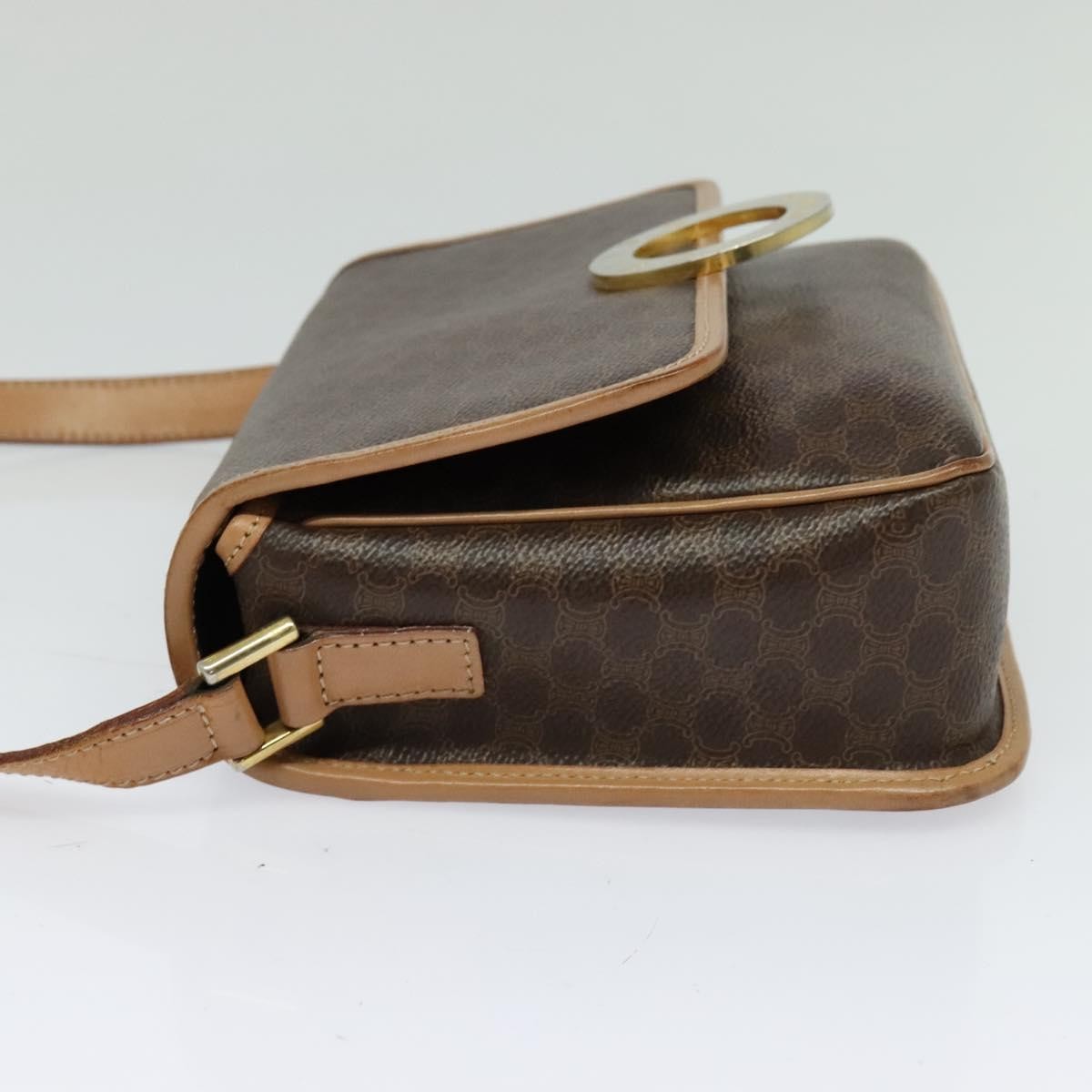 Celine Vintage Macadam Circle Logo Shoulder Bag Canvas And Leather Brown Pvc,Canvas Shoulder Bag Bag