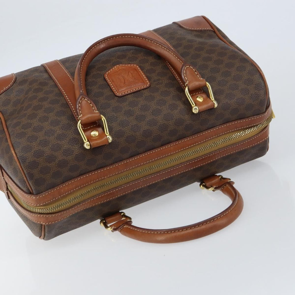 Celine Vintage Macadam Boston Bag Canvas Brown Canvas Handbag