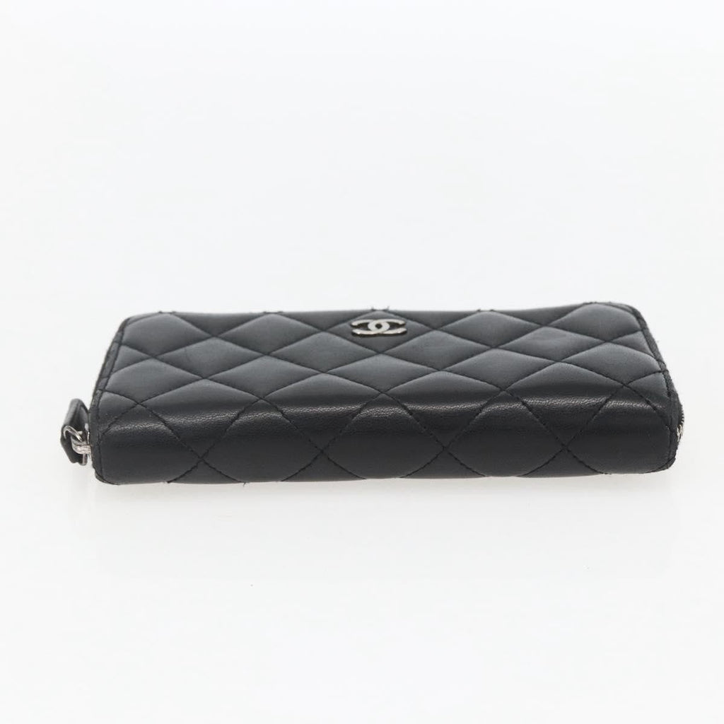 Chanel Zip Around Organizer Wallet Quilted Lambskin Black Leather Wallets Accessory