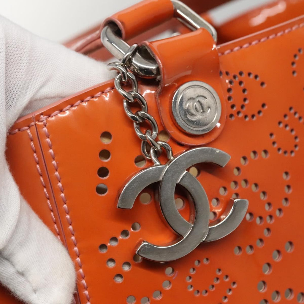 Chanel Cc No.5 Shopping Tote Perforated Patent Orange Patent_Leather Tote Bag Bag