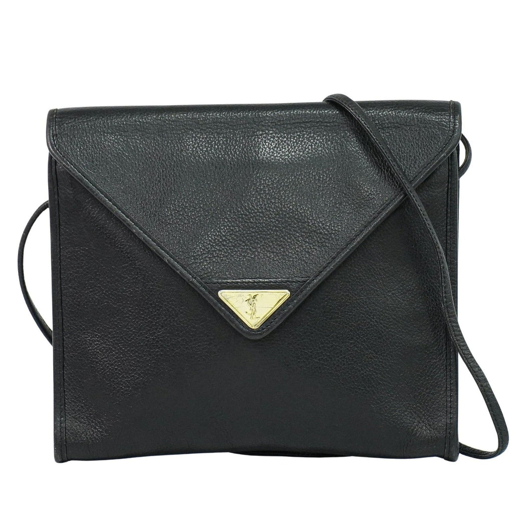 Saint Laurent Vintage Shoulder Bag Leather Black Leather Shoulder Bag Bag (Pre-Owned)