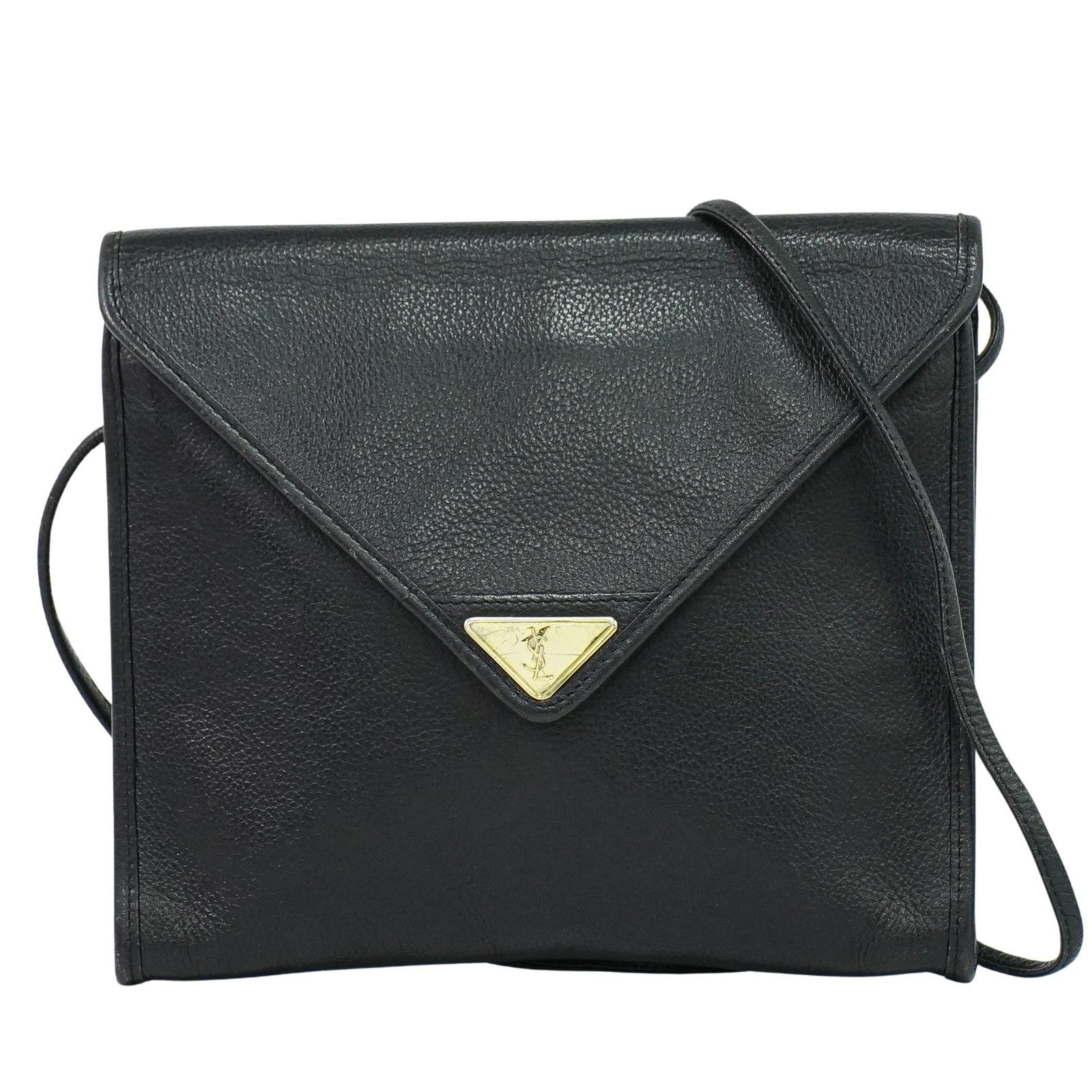 Saint Laurent Vintage Shoulder Bag Leather Black Leather Shoulder Bag Bag (Pre-Owned)