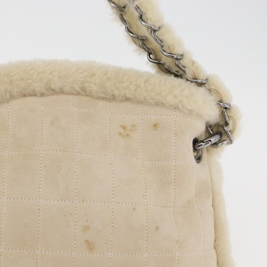 Chanel Vintage Embroidered Cc Chain Tote Quilted Suede And Shearling Silver Canvas Tote Bag Bag
