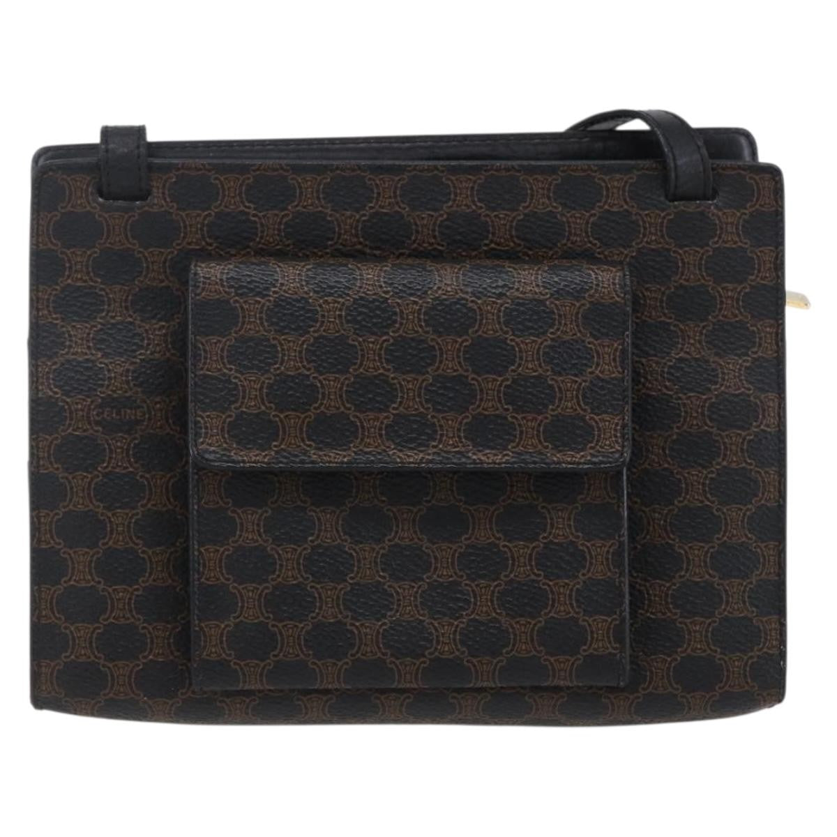Celine Vintage Macadam Shoulder Bag Canvas Black Canvas Shoulder Bag Bag