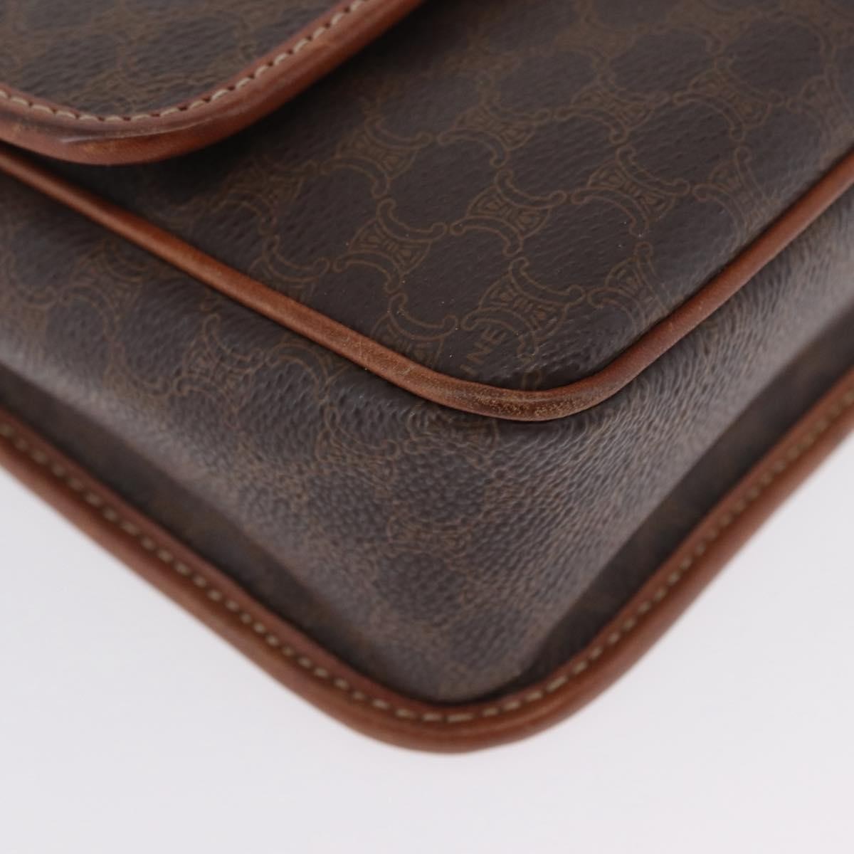 Celine Vintage Macadam Circle Logo Shoulder Bag Canvas And Leather Brown Canvas Shoulder Bag Bag