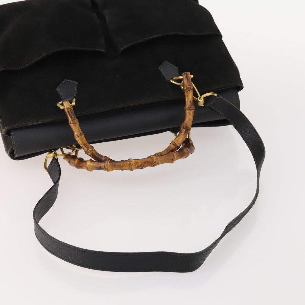 Gucci Vintage Diana Bamboo Top Handle Tote Ostrich Black Suede Tote Bag Bag (Pre-Owned)