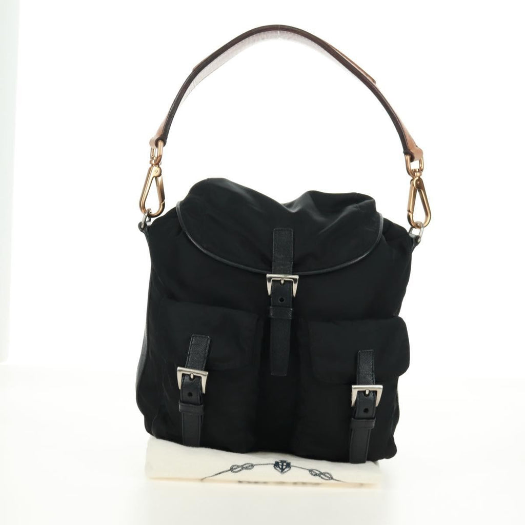 Prada Double Pocket Drawstring Shoulder Bag Tessuto Black Nylon Shoulder Bag Bag