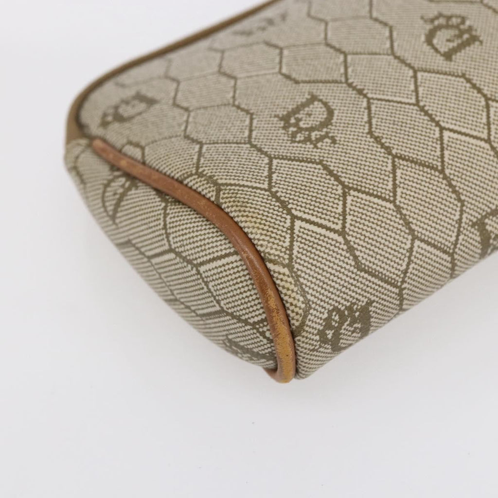 Christian Dior Vintage Honeycomb Zip Pouch Canvas And Leather Beige Canvas Clutche & Pouche Bag (Pre-Owned)