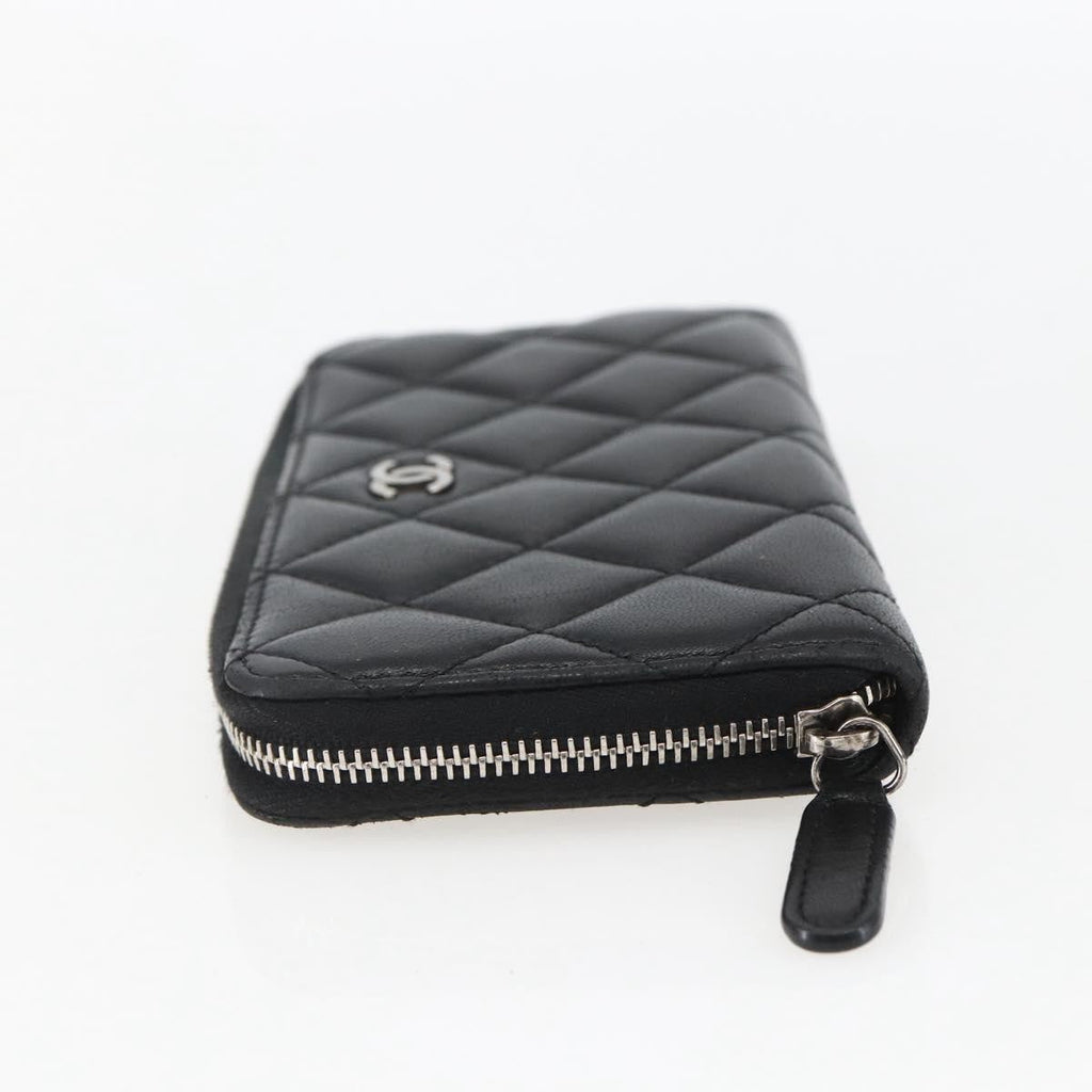 Chanel Zip Around Organizer Wallet Quilted Lambskin Black Leather Wallets Accessory