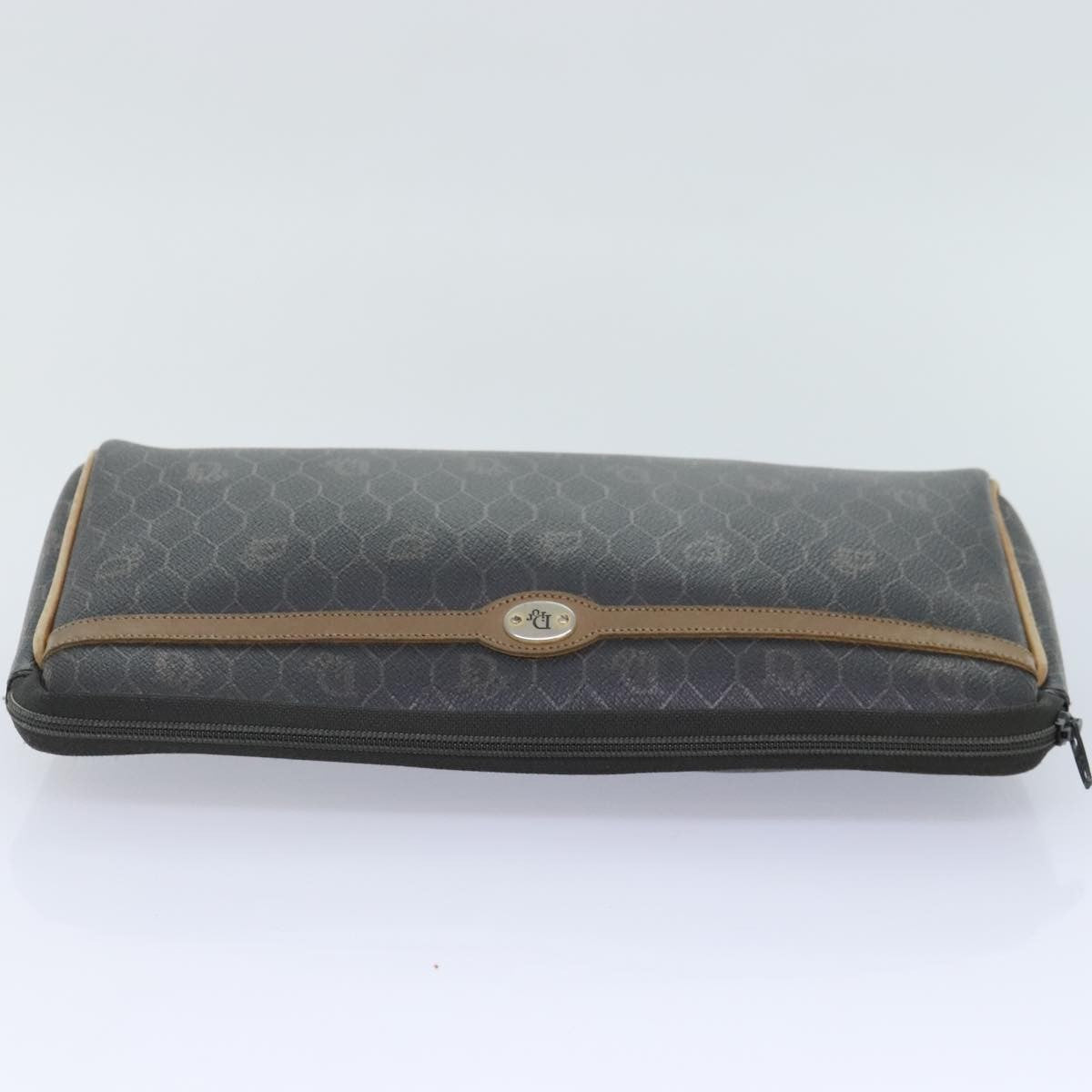 Christian Dior Vintage Honeycomb Zip Pouch Canvas And Leather Black Canvas Clutche & Pouche Bag (Pre-Owned)