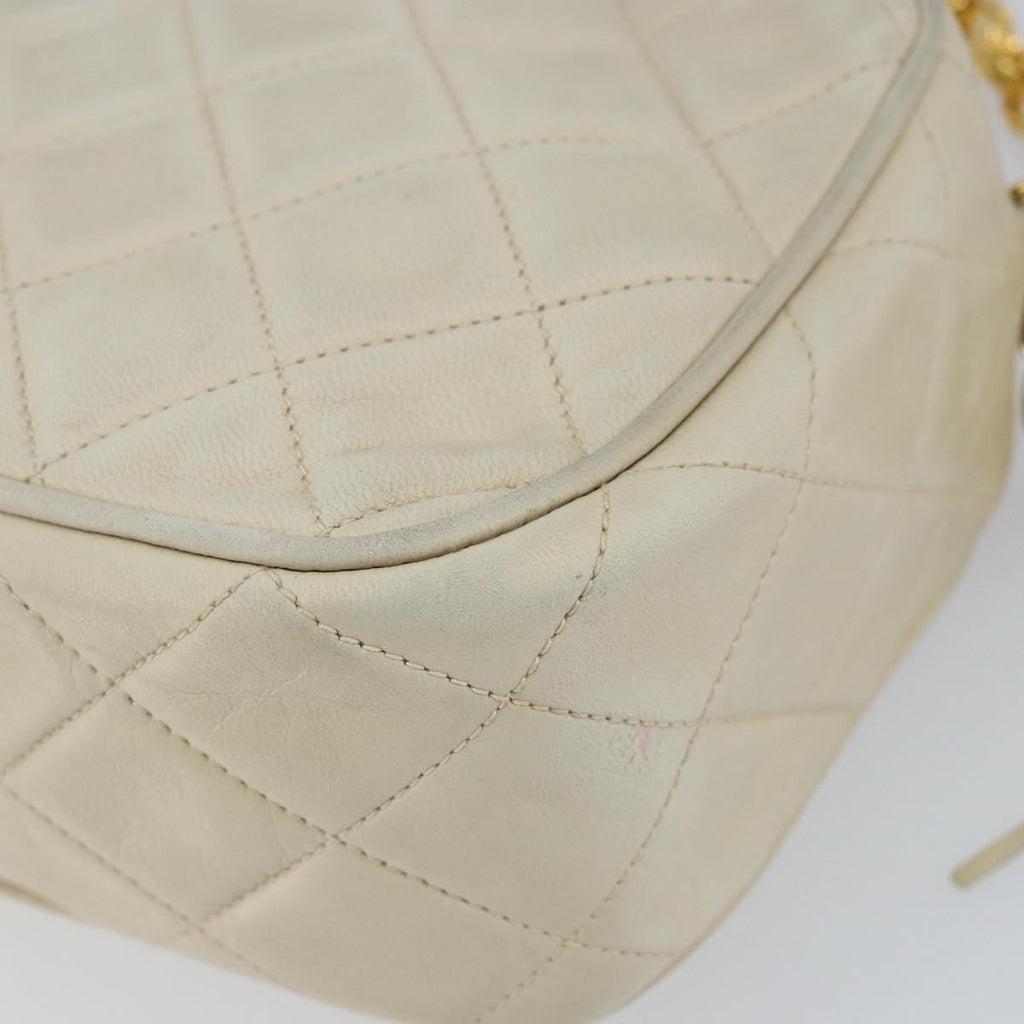Chanel Vintage Front Pocket Camera Bag Quilted Lambskin Beige Leather Shoulder Bag Bag